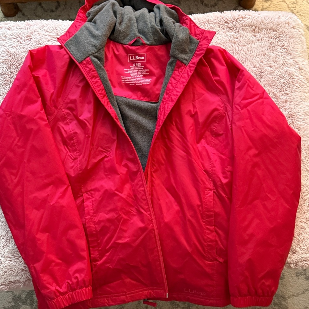 L.L. Bean Women's Vibrant Red Raincoat with Soft Gray Interior